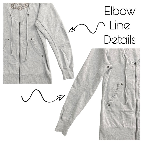 Y2K Gray Zip Up Hooded Longline Sweatshirt Longsleeve LA Kitty Medium - Picture 4 of 11